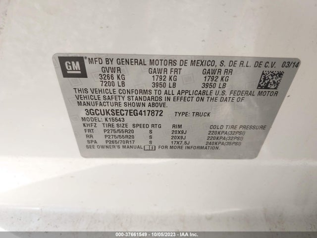 Chevrolet Silverado 1500 Ltz 2014 3GCUKSEC7EG417872 Image 9