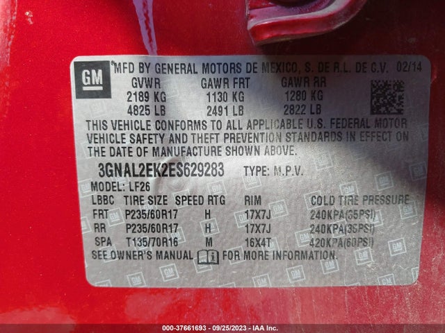 Chevrolet Captiva Sport 2ls 2014 3GNAL2EK2ES629283 Image 9