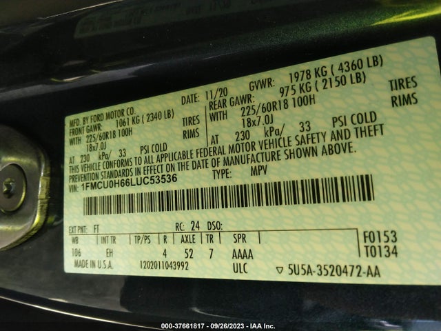 Ford ESCAPE SEL 2020 1FMCU0H66LUC53536 Image 9