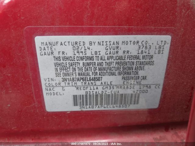 3N1AB7AP6EL648507 Nissan Sentra S/fe+ S/sv/fe+ Sv/sr/sl