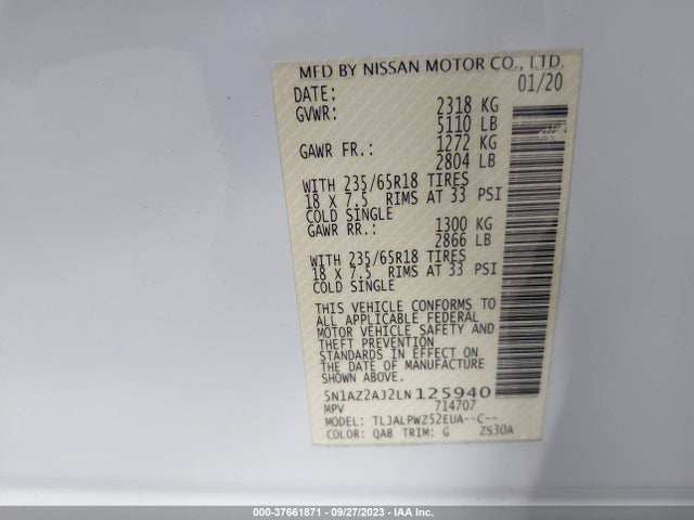 Nissan MURANO S 2020 5N1AZ2AJ2LN125940 Image 9