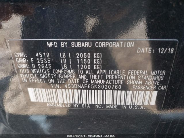 4S3BNAF65K3020760 Subaru Legacy Premium