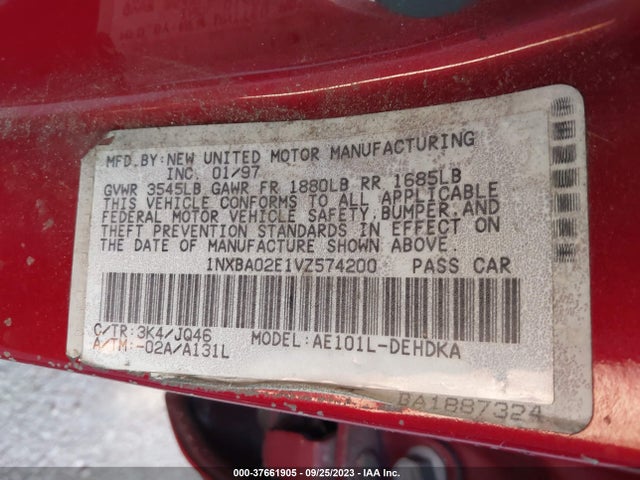 1997 TOYOTA COROLLA BASE/CE VIN: 1NXBA02E1VZ574200