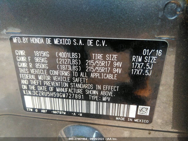 Honda HR-V EX 2016 3CZRU5H59GM727891 Image 15