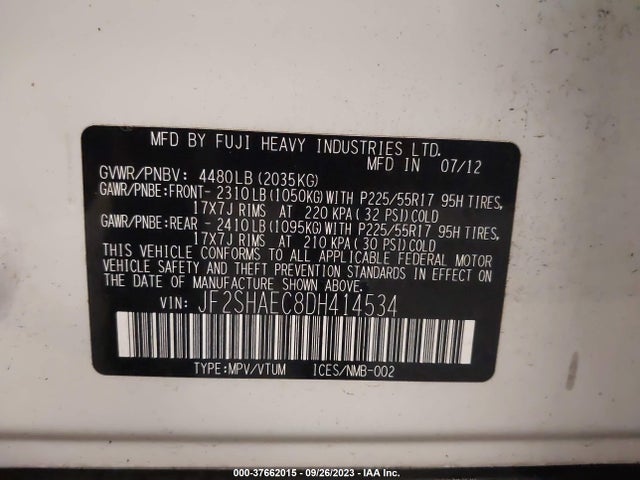 2013 SUBARU FORESTER 2.5X LIMITED VIN: JF2SHAEC8DH414534