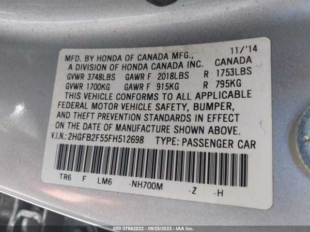 Honda Civic Sedan Lx 2015 2HGFB2F55FH512698 Image 15