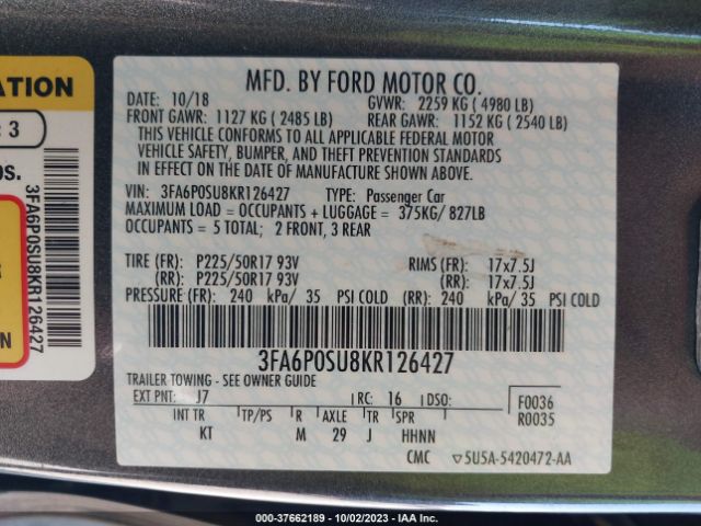 3FA6P0SU8KR126427 Ford Fusion Energi Titanium