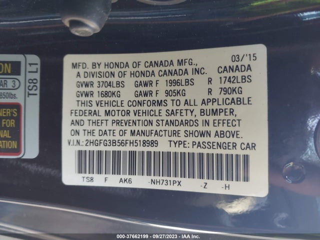 Honda Civic Coupe Lx 2015 2HGFG3B56FH518989 Image 9