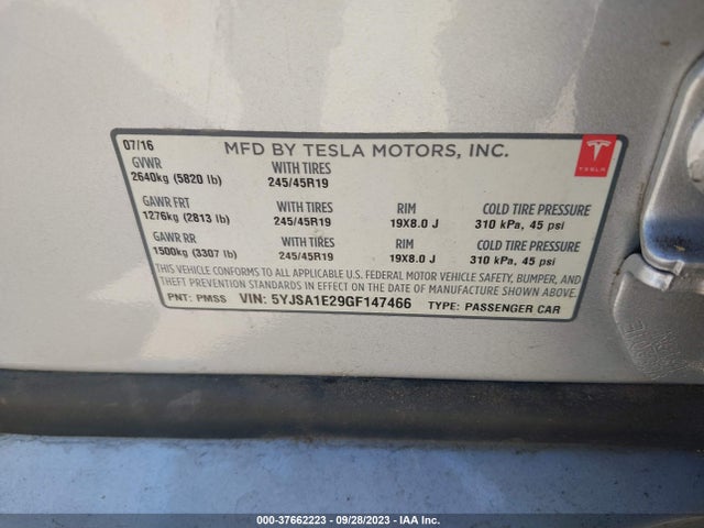 Tesla Model S 90d/70d/75d/60d/85d 2016 5YJSA1E29GF147466 Image 15