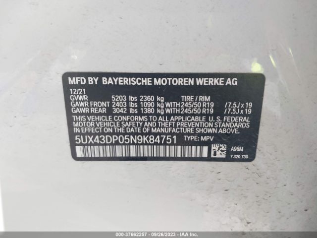 5UX43DP05N9K84751 BMW X3 Sdrive30i