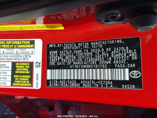 Toyota CAMRY SE 2019 4T1B11HK8KU181762 Image 9