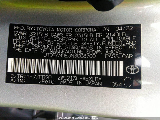 Toyota Corolla Hybrid Le 2022 JTDEAMDE3N3008700 Image 9