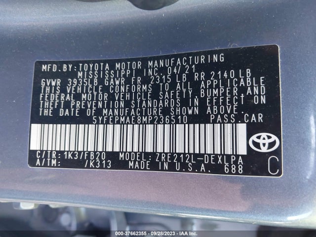 Toyota COROLLA LE 2021 5YFEPMAE8MP236510 Image 9