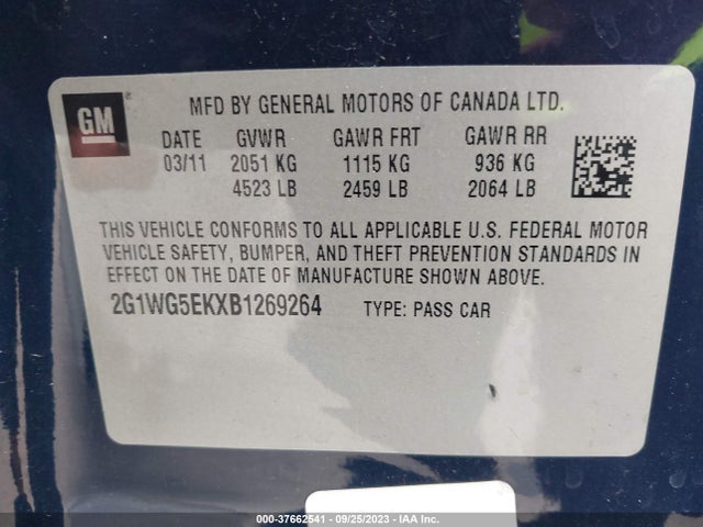 2011 CHEVROLET IMPALA LT FLEET VIN: 2G1WG5EKXB1269264