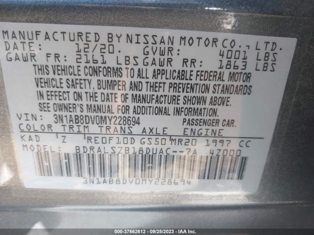 Nissan SENTRA SR 2021 3N1AB8DV0MY228694 Image 9