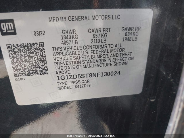 Chevrolet MALIBU LT 2022 1G1ZD5ST8NF130024 Image 9