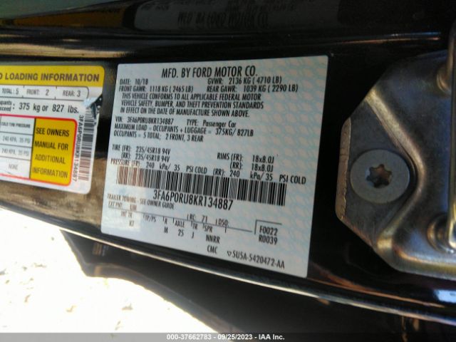 3FA6P0RU8KR134887 Ford Fusion Hybrid Titanium