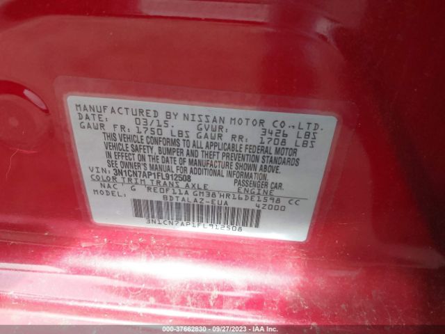 3N1CN7AP1FL912508 Nissan Versa S Plus