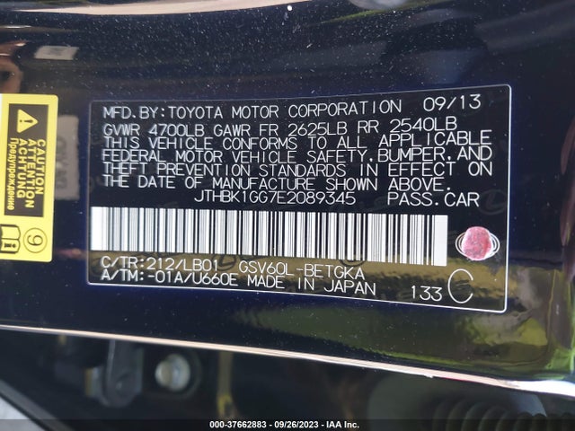 JTHBK1GG7E2089345 Lexus ES 350