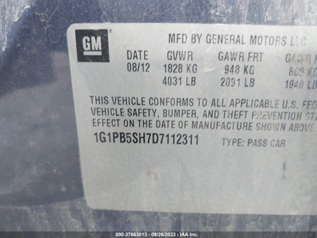 2013 CHEVROLET CRUZE LS VIN: 1G1PB5SH7D7112311