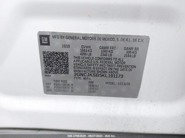 Chevrolet TRAX LS 2019 3GNCJKSB5KL191173 Image 9