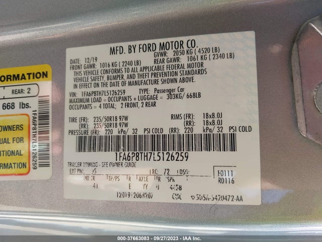 2020 FORD MUSTANG ECOBOOST VIN: 1FA6P8TH7L5126259