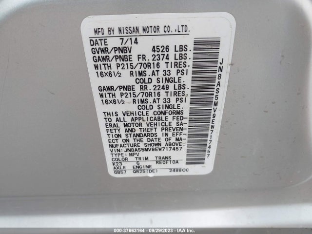 Nissan Rogue Select S 2014 JN8AS5MV9EW717457 Image 9