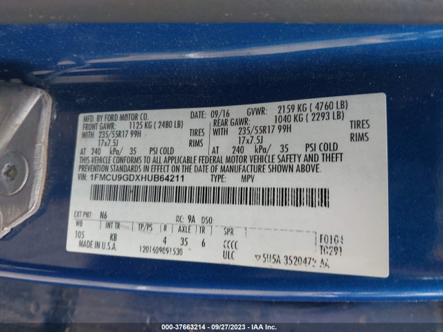 Ford ESCAPE SE 2017 1FMCU9GDXHUB64211 Image 9