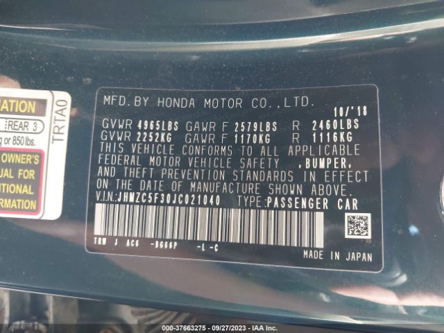 JHMZC5F30JC021040 Honda Clarity Plug-in Hybrid Touring