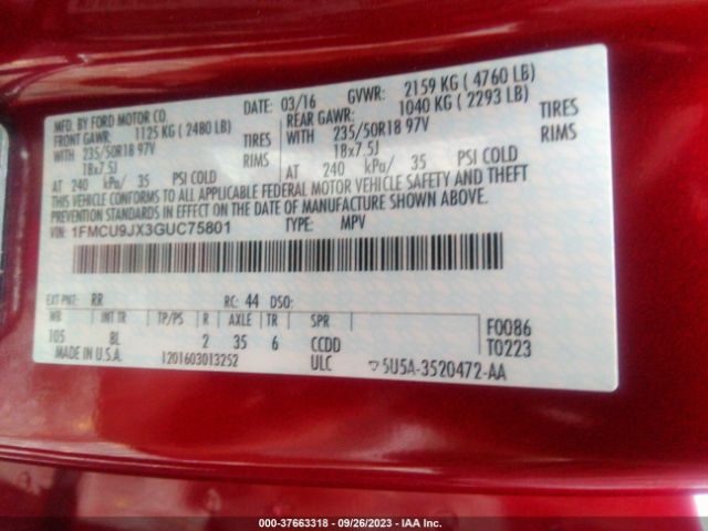 1FMCU9JX3GUC75801 Ford Escape Titanium