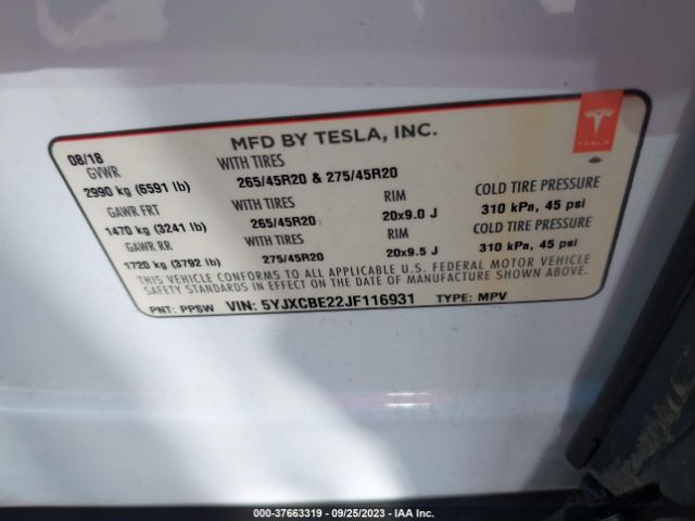 5YJXCBE22JF116931 Tesla Model X 75d/100d/p100d
