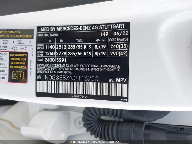 2022 MERCEDES-BENZ GLC 300 SUV VIN: W1N0G8EBXNG116723