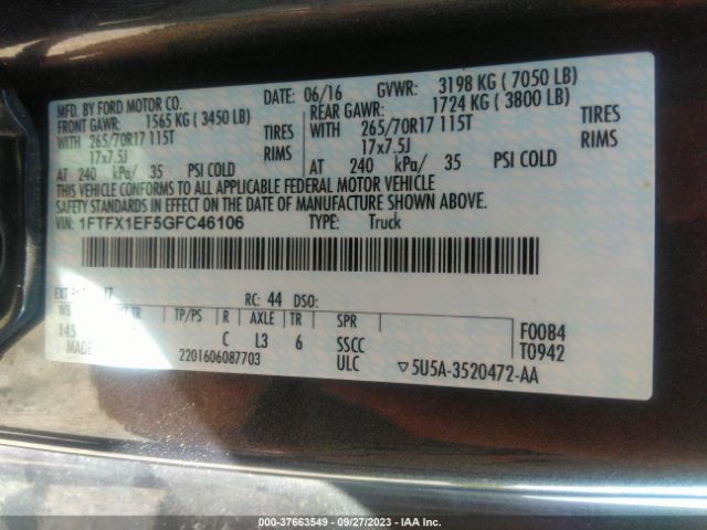 1FTFX1EF5GFC46106 Ford F-150 Xlt/xl/lariat
