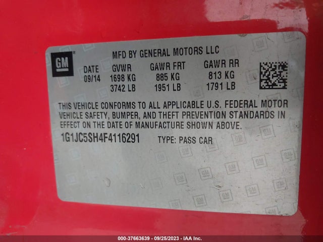 Chevrolet SONIC LT 2015 1G1JC5SH4F4116291 Image 9