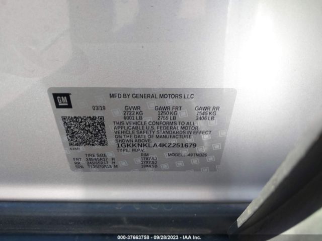 1GKKNKLA4KZ251679 GMC ACADIA SLE