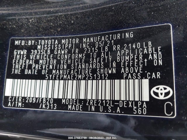 Toyota COROLLA LE 2021 5YFEPMAE2MP251312 Image 15