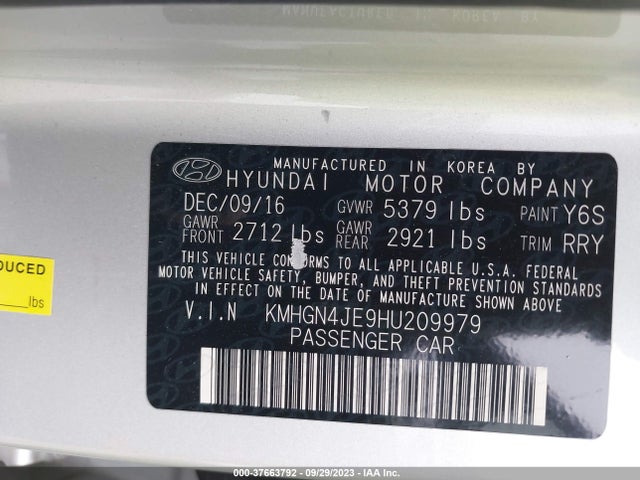 Genesis G80 3.8l 2017 KMHGN4JE9HU209979 Image 9