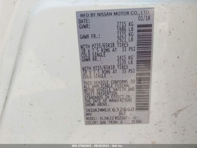 5N1DR2MM6JC632660 Nissan Pathfinder Sv
