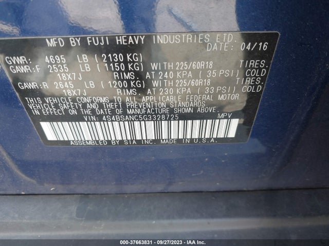 4S4BSANC5G3328725 Subaru Outback 2.5i Limited