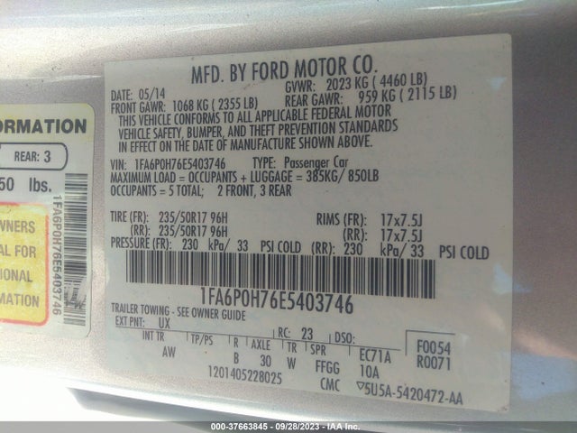 Ford FUSION SE 2014 1FA6P0H76E5403746 Image 9