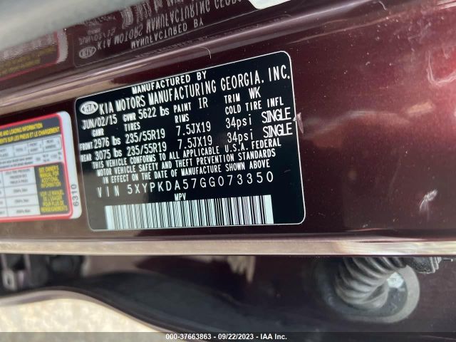 5XYPKDA57GG073350 KIA SORENTO SX
