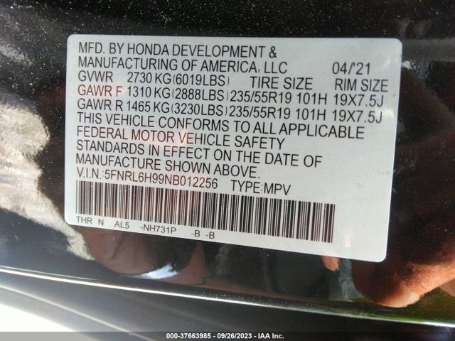 Honda Odyssey Elite 2022 5FNRL6H99NB012256 Image 9