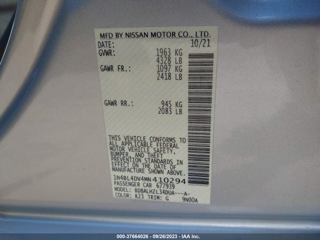 Nissan Altima 2.5 Sv 2021 1N4BL4DV4MN410294 Image 9