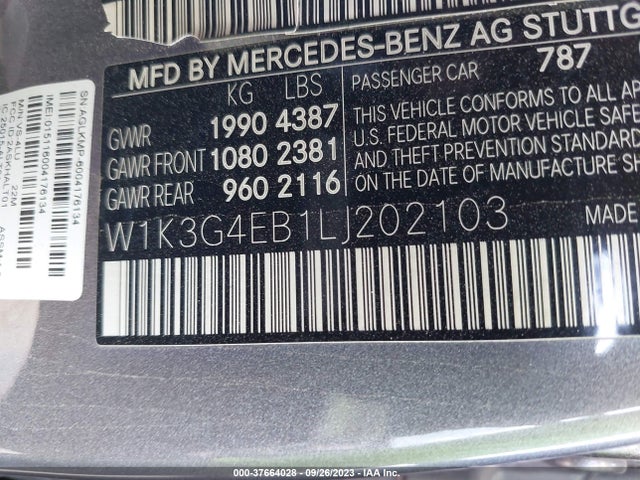 W1K3G4EB1LJ202103 Mercedes-Benz A-class A 220