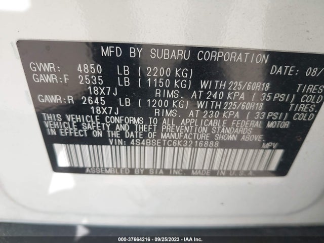 4S4BSETC6K3216888 Subaru Outback Touring
