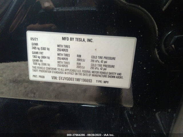 5YJYGDEE1MF196693 Tesla Model Y Long Range