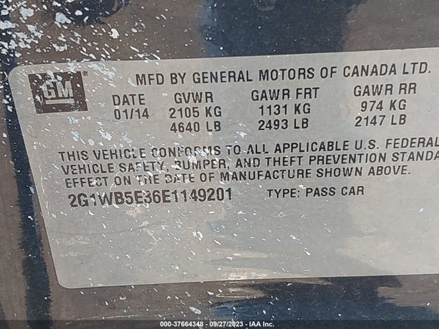 Chevrolet Impala Limited Lt 2014 2G1WB5E36E1149201 Image 9