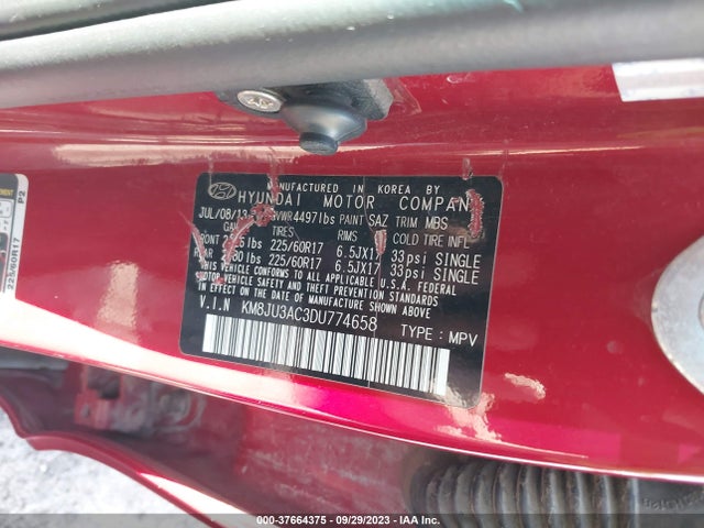 2013 HYUNDAI TUCSON GLS VIN: KM8JU3AC3DU774658