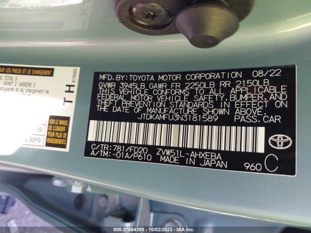 Toyota Prius L 2022 JTDKAMFU3N3181589 Image 9