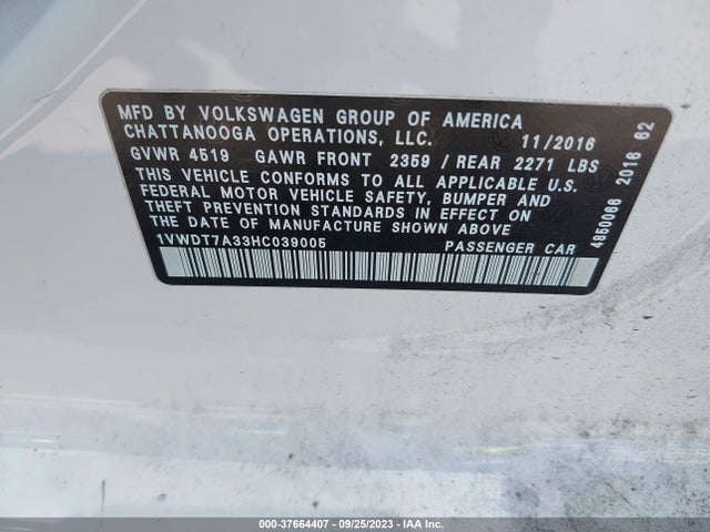 1VWDT7A33HC039005 Volkswagen Passat R-line W/comfort Pkg